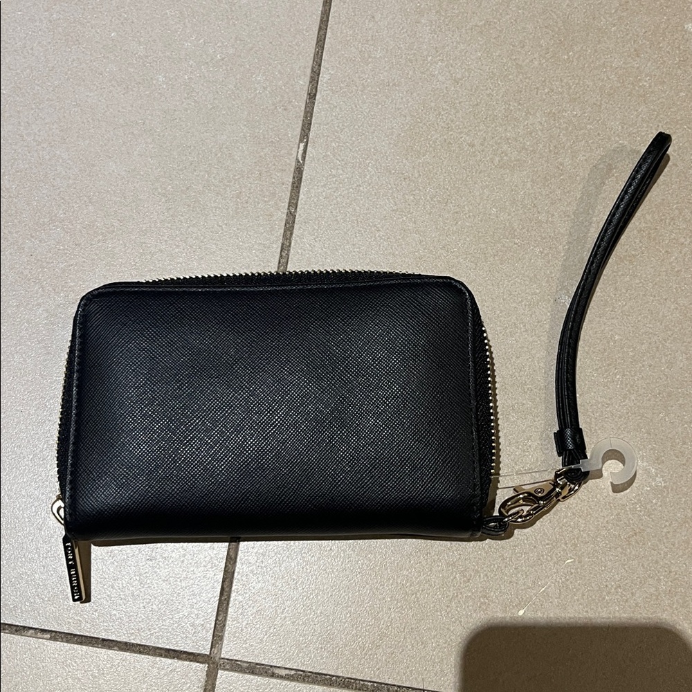 Tory Burch Black Leather Wristlet Clutch with Gold Logo - Picture 6 of 16